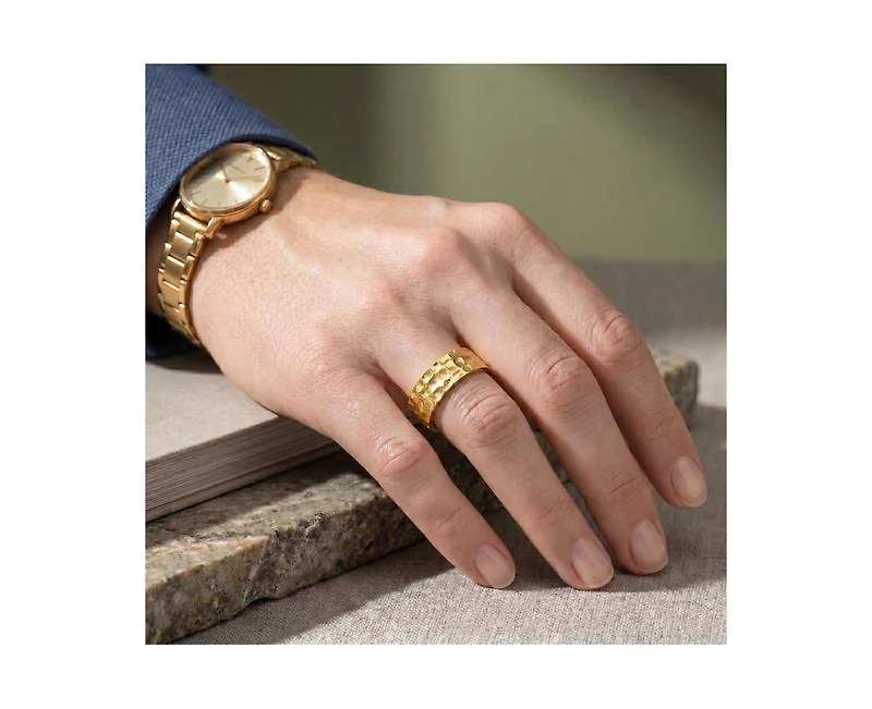 Rachel Glauber Bold 14K Gold Plated Radiant Hammered Texture Band Ring