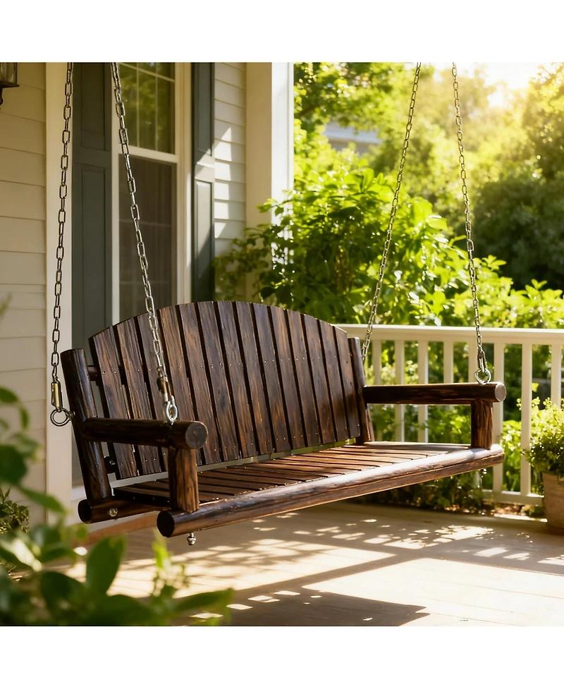 Innovaze 5 Ft Rustic Log Wooden Porch Swing, Outdoor Hanging Bench for Patio, Garden, Yard – Solid Fir Wood, Handcrafted, Weather-Resistant Finish