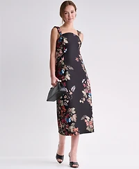 Bcbg Women's Floral Print Square Neck Satin Midi Dress