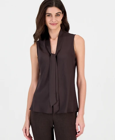 Kasper Petite Satin Tie-Neck Sleeveless Blouse