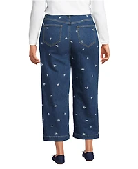 Lands' End Women's Soft Denim High Rise Embroidered Wide Leg Crop Jeans