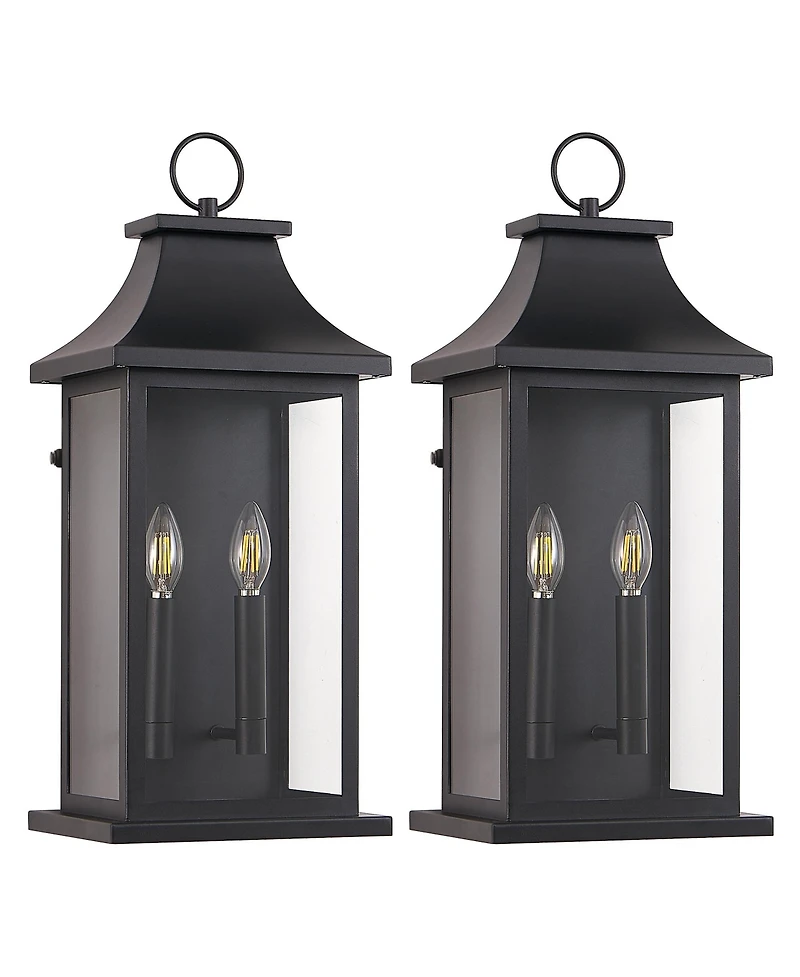 Midola 2-Pack 22.2" Outdoor Wall Lantern 2-Light, Large Outside Wall Sconce, Modern Black Wall Light Fixture with Glass, Waterproof Exterior Lamp