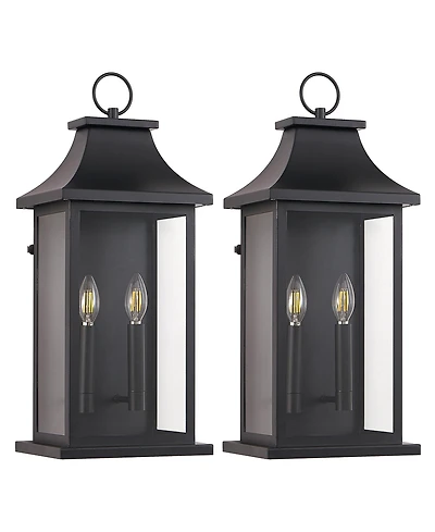 Midola 2-Pack 22.2" Outdoor Wall Lantern 2-Light, Large Outside Wall Sconce, Modern Black Wall Light Fixture with Glass, Waterproof Exterior Lamp