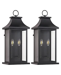 Midola 2-Pack 22.2" Outdoor Wall Lantern 2-Light, Large Outside Wall Sconce, Modern Black Wall Light Fixture with Glass, Waterproof Exterior Lamp