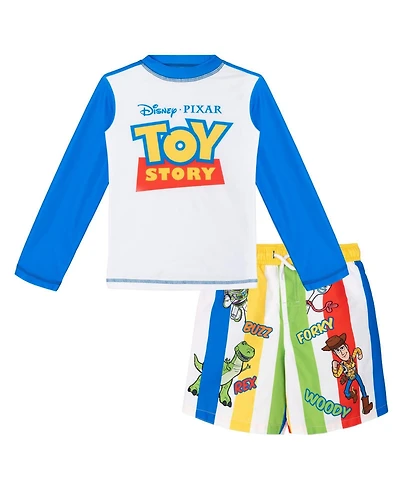 Toy Story Boys Mickey Mouse Swimwear 2-Piece Rash Guard and Swim Trunks Set