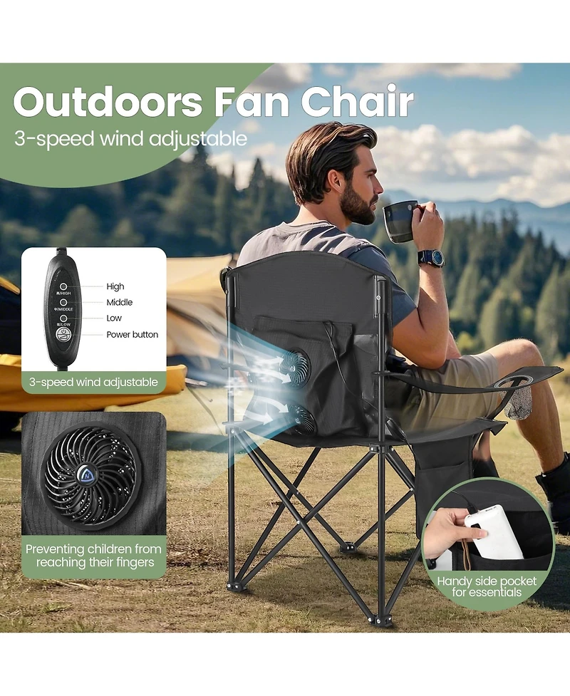Aofar 2pcs Camping Chairs With Fan Lightweight Portable Foldable Outdoor