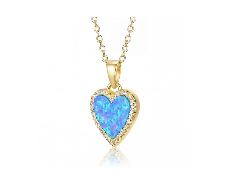 Rachel Glauber 14K Gold Plated Sparkling Heart Opal and Cz Halo Necklace