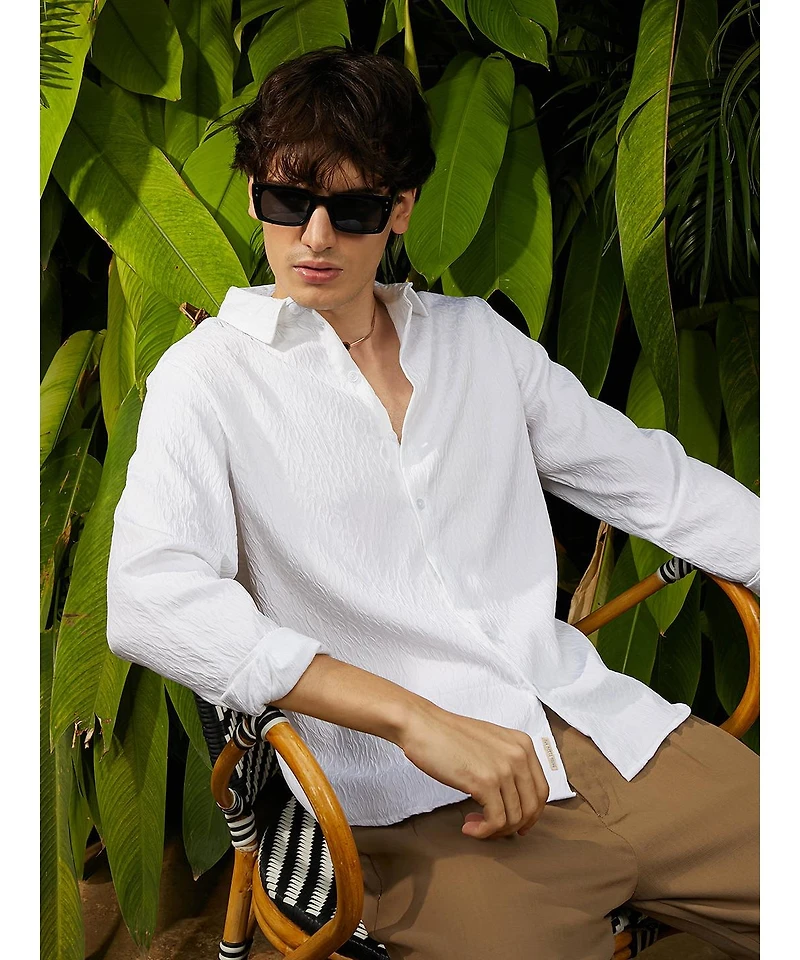 Campus Sutra Men's Chalk White Abstract-Textured Shirt