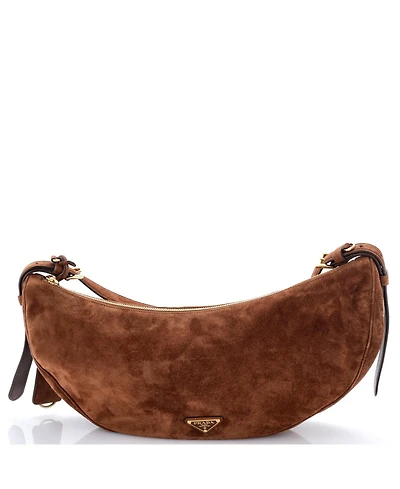 Pre-Owned Prada Large Demi-Lune Shoulder Bag Suede