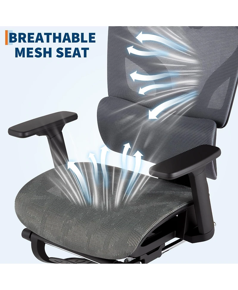 homfan Ergonomic High-Back Mesh Office Chair with Footrest, 4D Armrests, Dynamic Lumbar Support, Reclining, 350lb Capacity