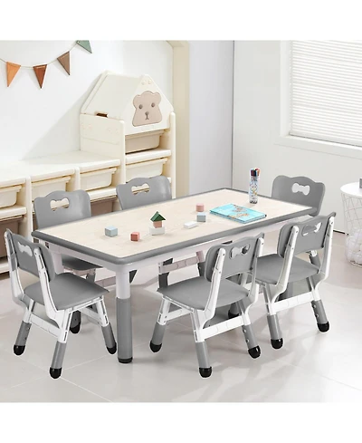gaomon Kids Table and 6 Chairs, Height Adjustable Multi-Activity Toddler Table with Graffiti Desktop and Non-Slip Legs for Ages 2-10