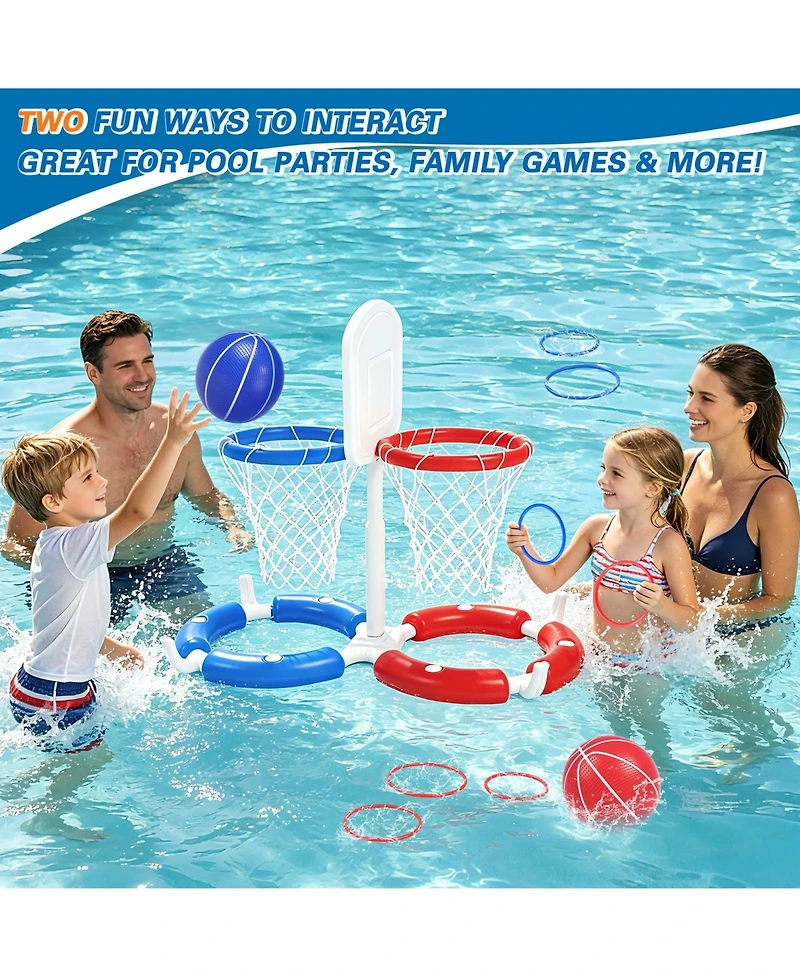 Gnuadz 2-in-1 Pool Basketball Hoop Ring Toss Game Floating