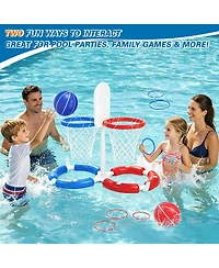 Gnuadz 2-in-1 Pool Basketball Hoop Ring Toss Game Floating