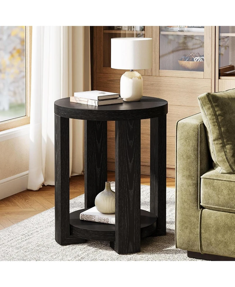 Tribesigns Side Table, 2-Tier Round End Table, Small Bedside Accent Furniture for Living Room