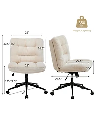 homfan Wide Armless Chenille Desk Chair with Dual Cushion, 360 Degrees Swivel, Height Adjustable, for Home Office and Vanity