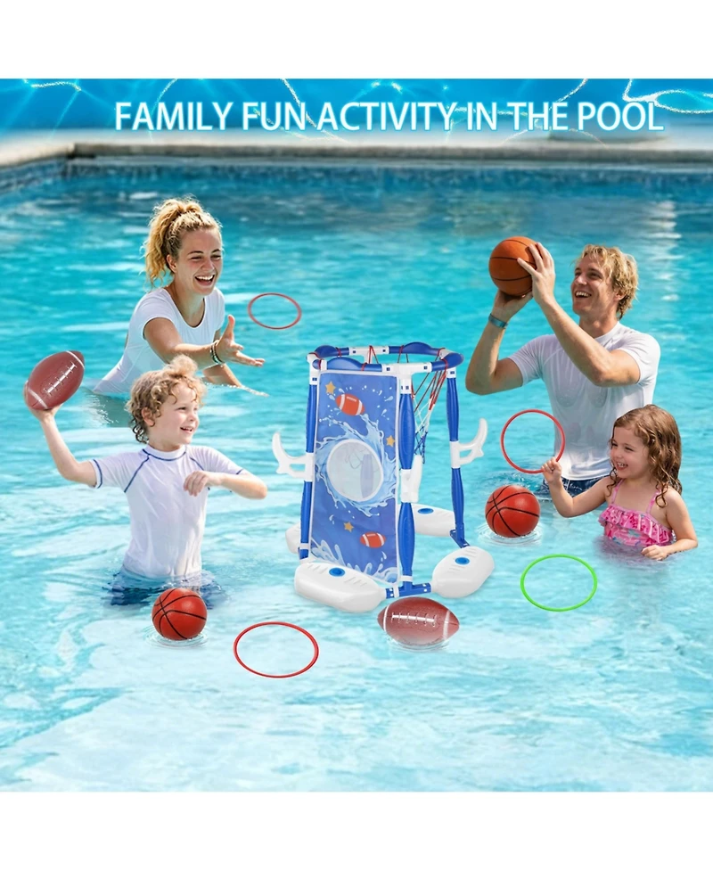Gnuadz 3-in-1 Pool Basketball Hoop Floating Football Ring Games Balls Pump Outdoor Family Party Water Swimming Kids Toys