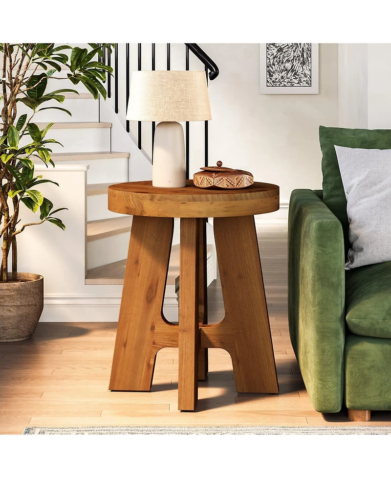 Slickblue Solid Wood Round End Table with Heavy-Duty Legs