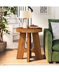 Slickblue Solid Wood Round End Table with Heavy-Duty Legs