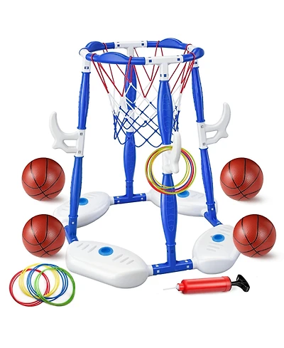 Gnuadz 2-in-1 Pool Basketball Hoop Floating Ring Games Balls Pump Kids Water Toy