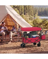 Sugift Collapsible Outdoor Utility Wagon with Canopy Storage Bag and 150 lb Load