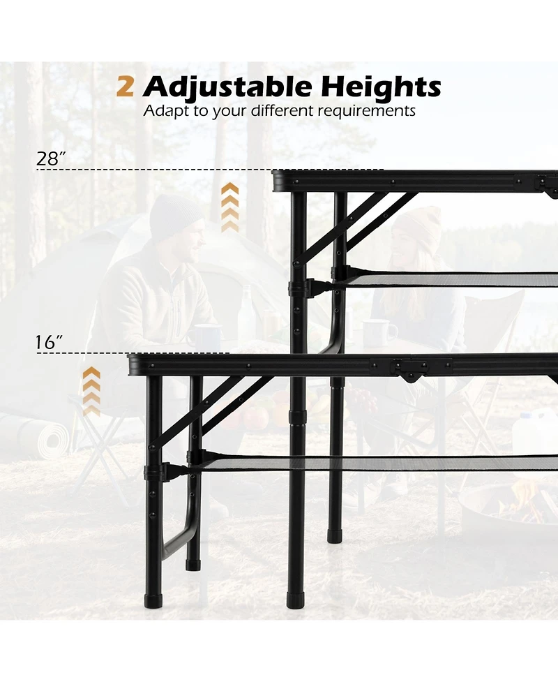 Sugift Folding Camping Table with Adjustable Heights Storage Net and Carry Handle