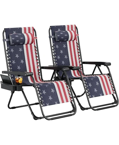 gaomon Set of 2 Folding Portable Patio Lounge Chair, Camping Chair for Deck, Beach, Yard, Garden