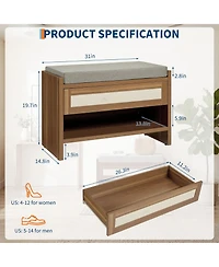 gaomon Farmhouse Rattan Entryway Shoe Bench with Storage Drawer for Hallway, Bedroom and Mudroom