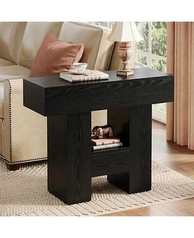 Tribesigns Farmhous End Table, 2-Tier Narrow Side Table with Storage Shelf for Living Room, Rustic Wooden Sofa Side Tables and Nightstand