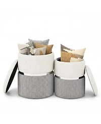 sumyeg Velvet and Linen Fabric Storage Ottoman Set of 2 for Living Room or Bedroom