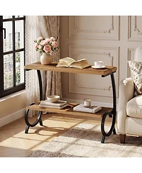 Tribesigns 2-Tier End Table: Narrow couch side table with J-shaped metal legs. Farmhouse bedside nightstand for living room, bedroom