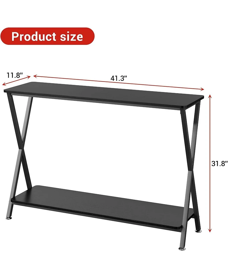 homfan 41" Narrow 2-Tier Console Table with Storage Shelf, Behind Couch Entryway Table, Steel Frame