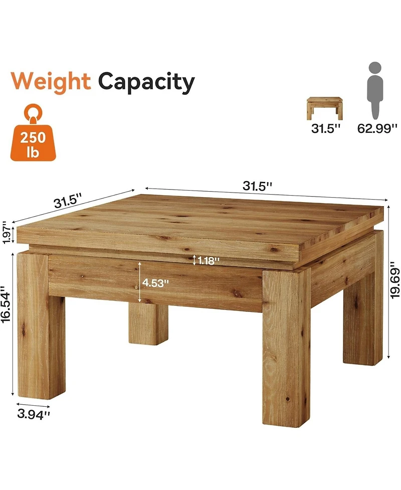 Tribesigns Farmhouse Coffee Table, 31.5" Solid Wood Square Coffee Table for Living Room, Apartment, Small Spaces