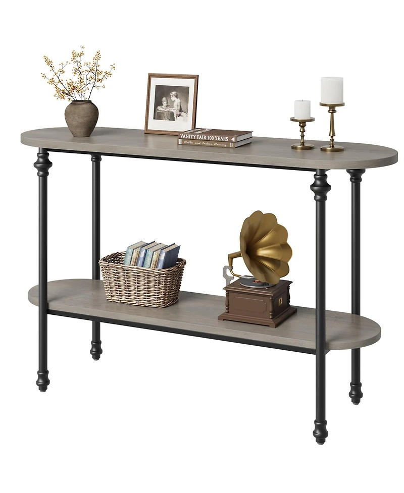 homfan 43.3" Console Table with 2-Tier Storage, Metal Frame, for Entryway or Hallway