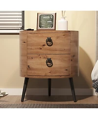 homfan Set of 2 Round Side Table with Drawers