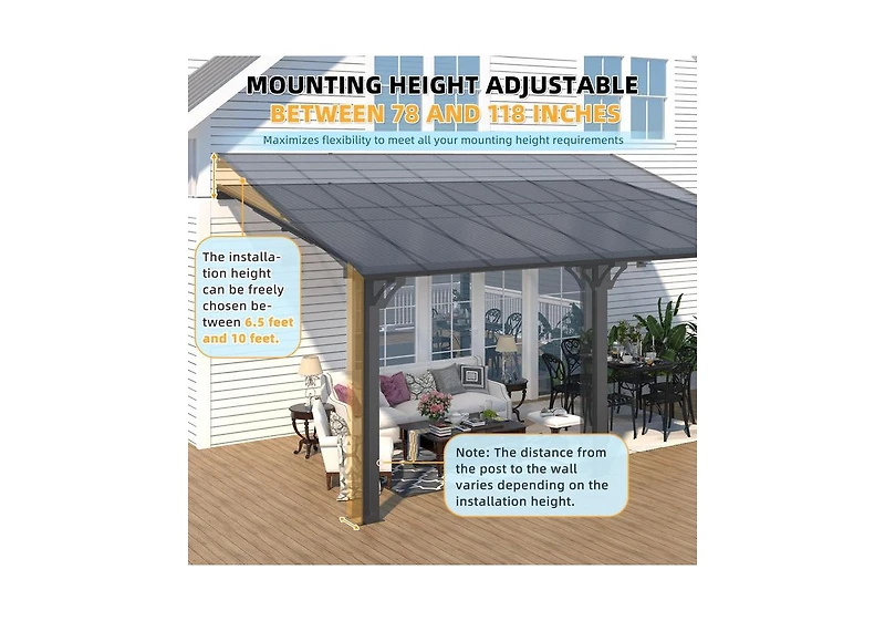Aecojoy Adjustable Height Wall Mounted Outdoor Gazebos Pergola