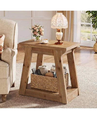 Tribesigns Solid Wood End Table With Storage Shelf, 23.6" Rustic Farmhouse Side Table For Living Room, Narrow Nightstand For Bedroom,small Spaces
