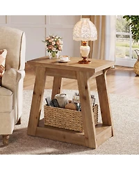 Tribesigns Solid Wood End Table With Storage Shelf, 23.6" Rustic Farmhouse Side Table For Living Room, Narrow Nightstand For Bedroom,small Spaces