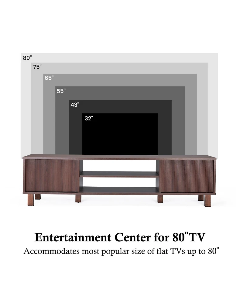 Rainsken Modern Fluted Tv Stand for Up to 70'' Tvs, with Storage and Open Shelves, TV Console with Adjustable Shelves, for Living Room Bedroom