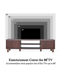 Rainsken Modern Fluted Tv Stand for Up to 70'' Tvs, with Storage and Open Shelves, TV Console with Adjustable Shelves, for Living Room Bedroom