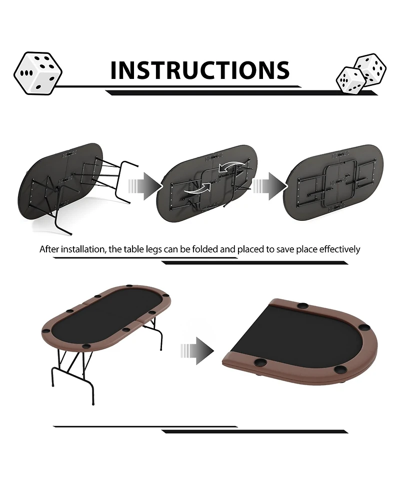 homfan 71" Collapsible Oval Poker Table for 8 Casino-Style Game with Padded Rails and Cup Holders, Folding Legs Texas Holdem or Blackjack