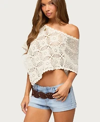 Edikted Women's Lilianna Scalloped Crochet Poncho