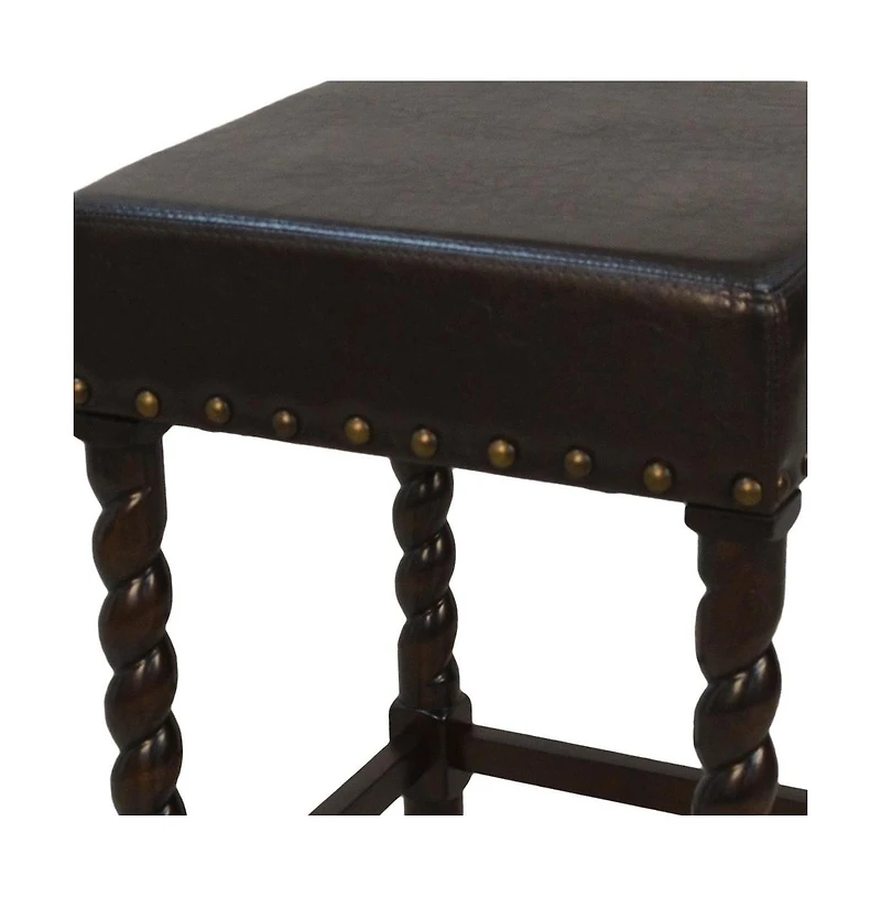 HomeRoots 24" Faux Leather and Solid Wood Backless Counter Height Bar Chair