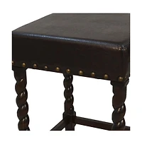 HomeRoots 24" Faux Leather and Solid Wood Backless Counter Height Bar Chair