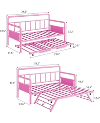 gaomon Twin Daybed with Foldable Metal Trundle, Heavy Duty Steel Slats Support, Sofa Bed Frame for Living Room or Guest Room, Noise Free