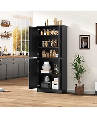 homfan 70" Tall Kitchen Pantry Cabinet with 4 Doors and 3 Adjustable Shelves – Freestanding Storage Cupboard for Bathroom, Dining or Living Room