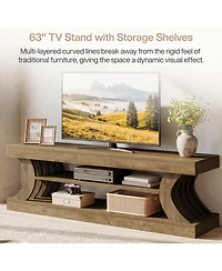 Tribesigns 63" Modern Tv Stand for 55/65/70 Inch TVs, 3-Tier Farmhouse Entertainment Center with Open Storage Shelves