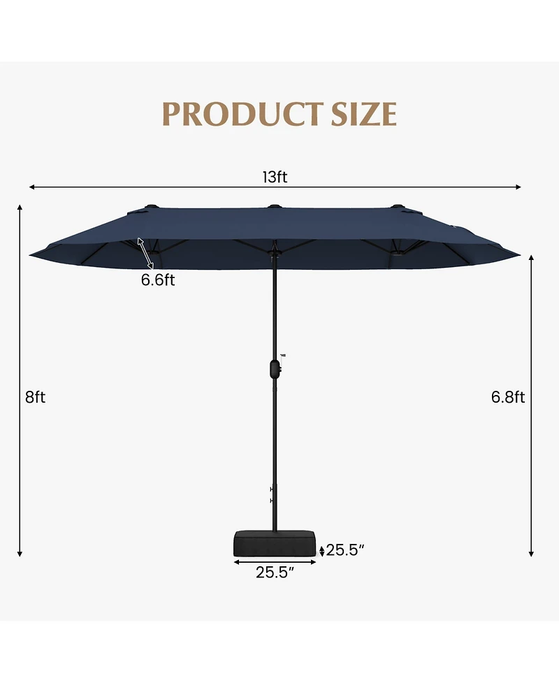Sugift 13 ft Double-Sided Twin Patio Market Umbrella with Crank Handle and Cross Base