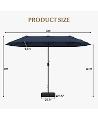 Sugift 13 ft Double-Sided Twin Patio Market Umbrella with Crank Handle and Cross Base