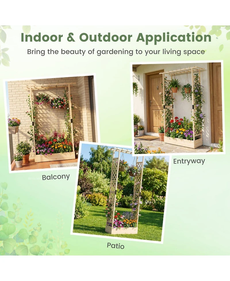 Sugift 89 in Tall Wooden Raised Garden Bed with Side Trellis Hanging Roof Drainage