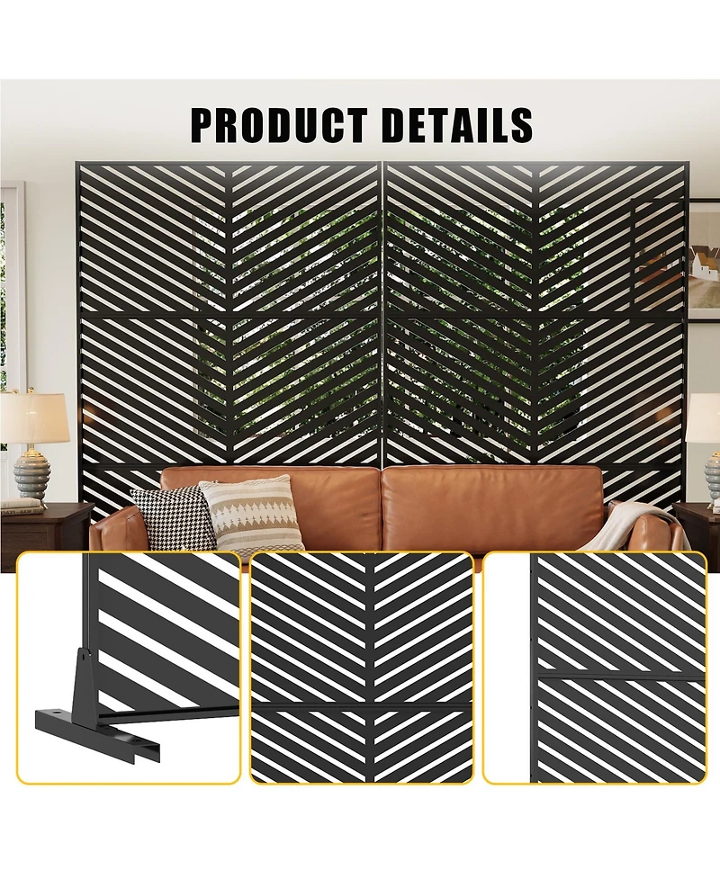 gaomon Freestanding Metal Privacy Screen Diagonal Pattern Room Divider for Indoor Outdoor Patio Garden Deck Balcony